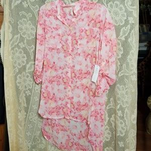 Hi Lo Sheer Shirt Dress NWT M